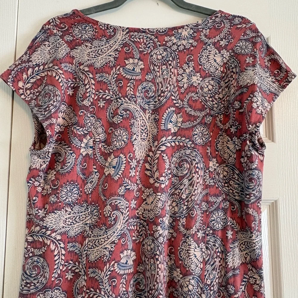 NWOT J. Jill Pure Jill Pink Border Print Maxi Dress Size M | Boho Cotton V-Neck - Picture 7 of 10